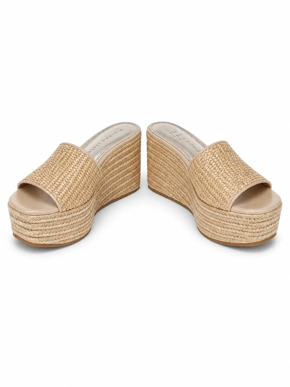 Veronica Beard Natural Woven Espadrille Wedge Mules